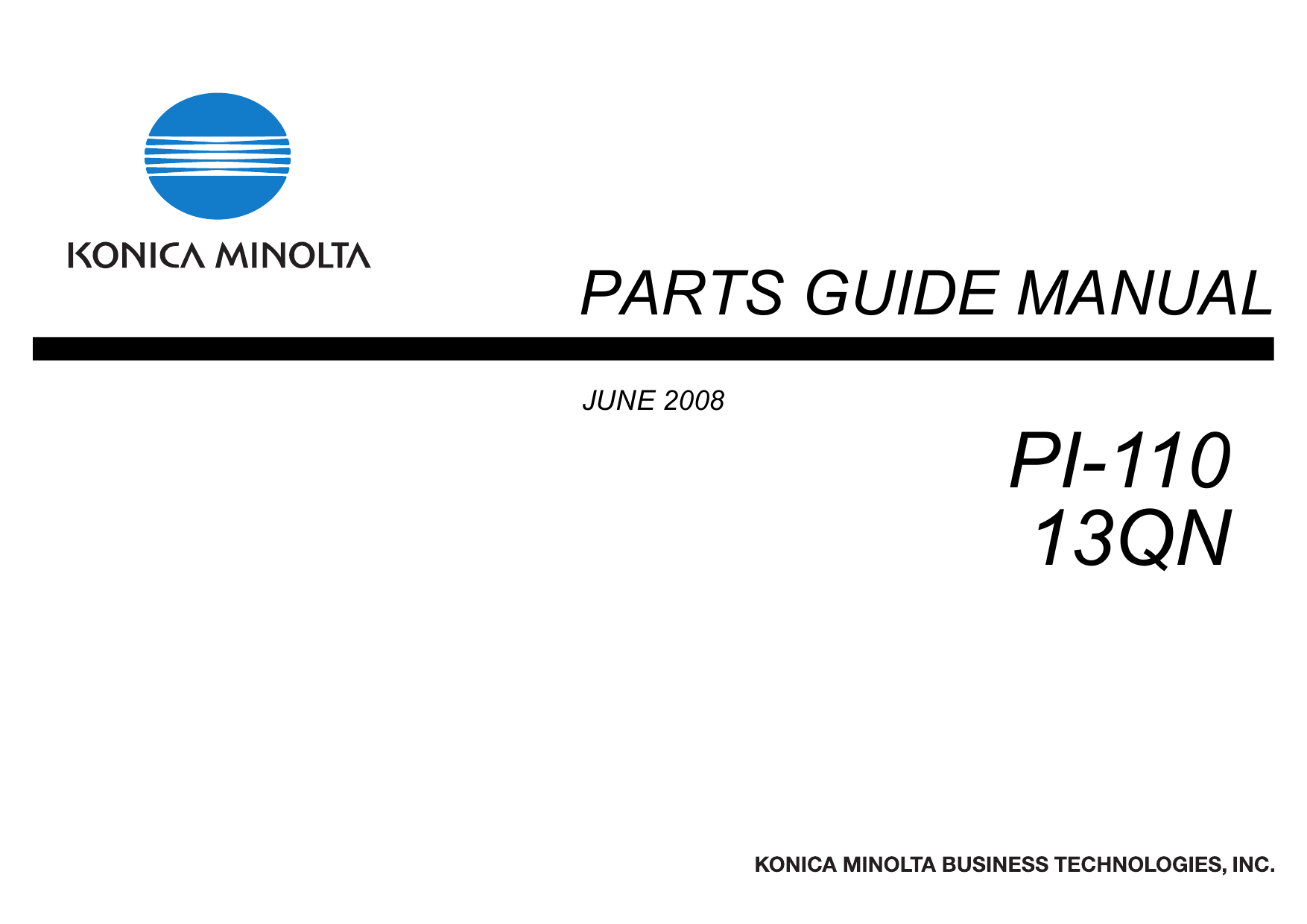 Konica-Minolta Options PI-110 13QN Parts Manual-1